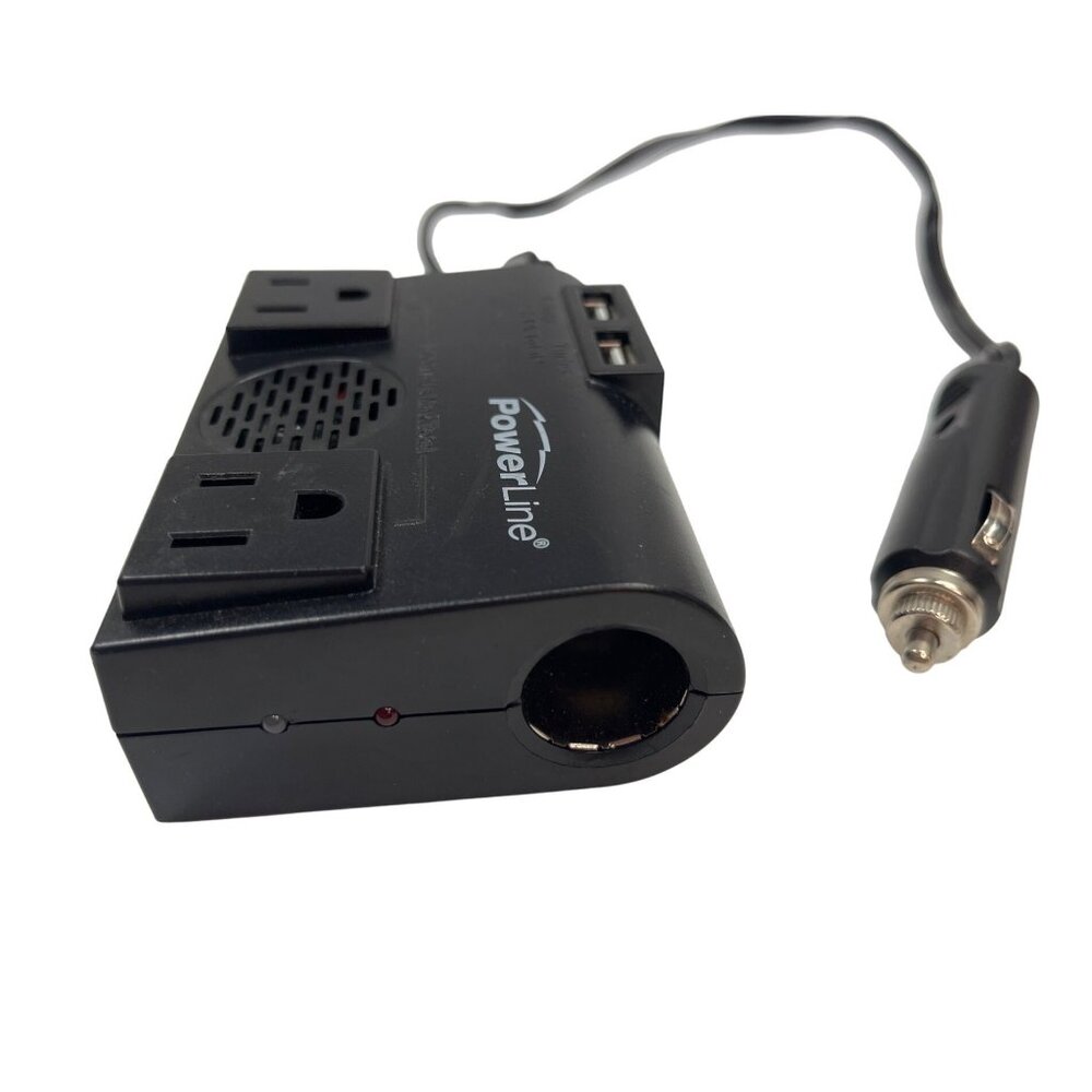 PowerLine Car Power Inverter DC To AC 150W With Dual USB Ports & 2 Outlets 65f